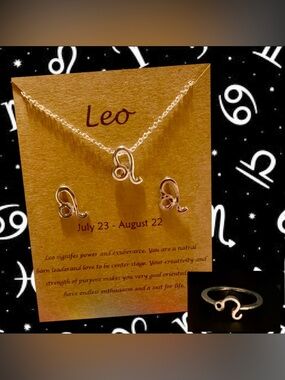 Leo Zodiac Necklace, Stud Earrings & Ring Set ♌️